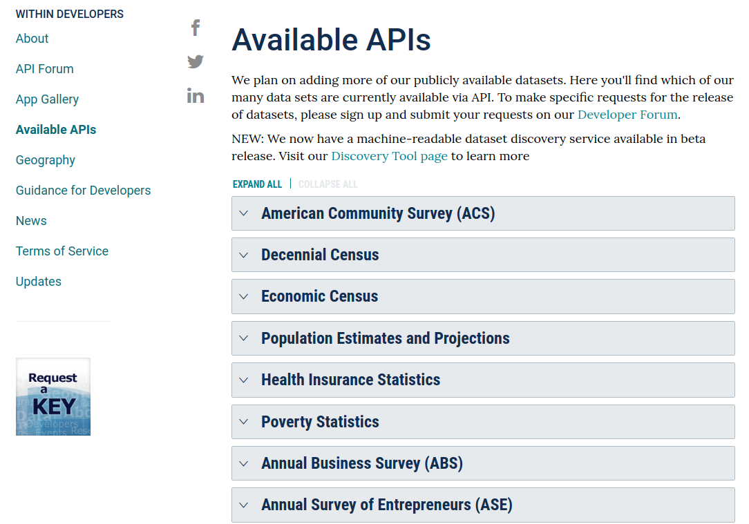 US Census Data API list