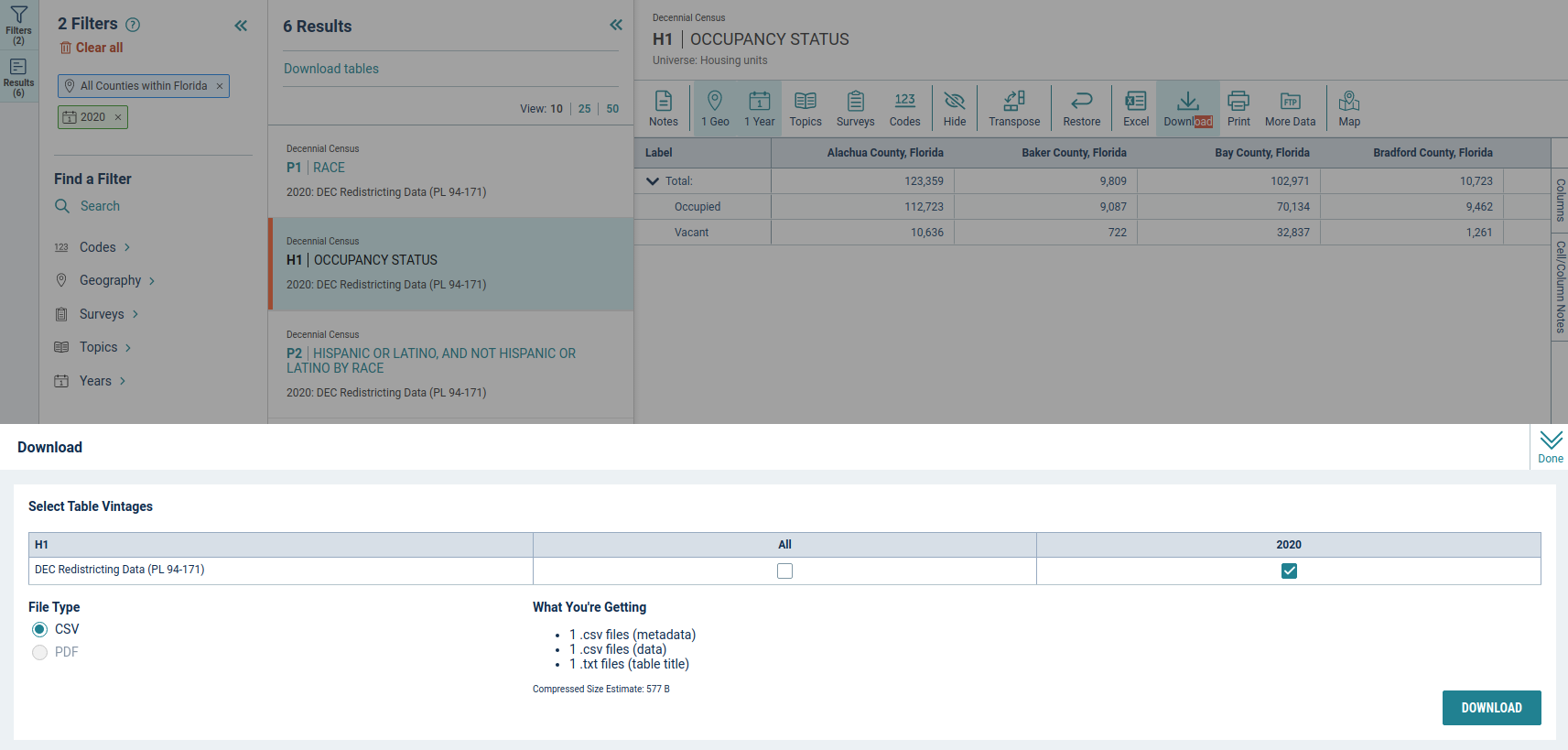 2020 Florida Counties H1 Occupancy Download