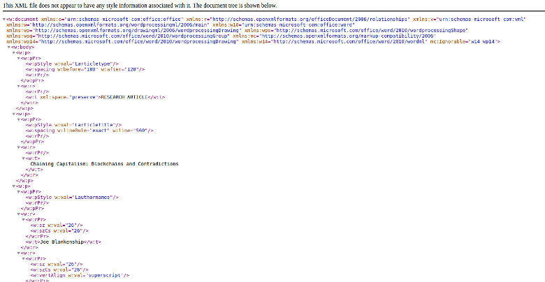 Raw XML from DOCX