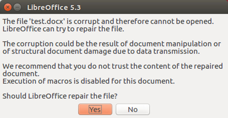 LibreOffice Error Message
